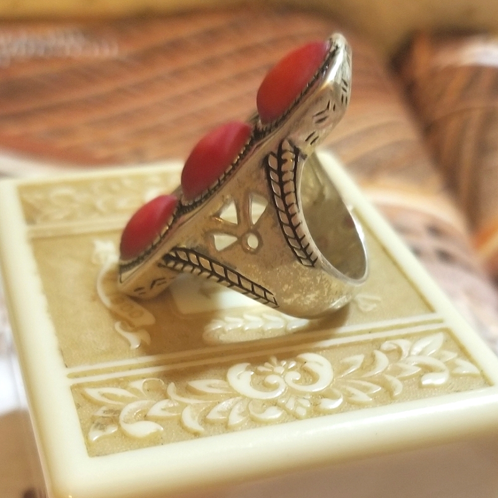 Silpada Triple Coral Sterling Western Bohemian Ring - Picture 5 of 8